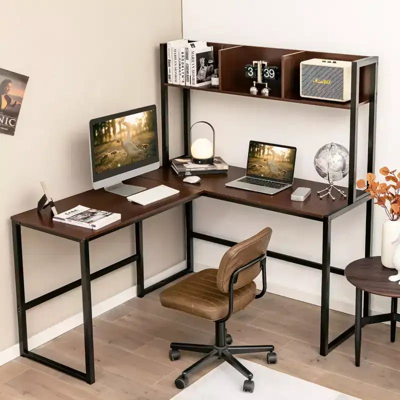 Scrivania angolare a L da 55'' per computer e lavoro, con ripiano superiore