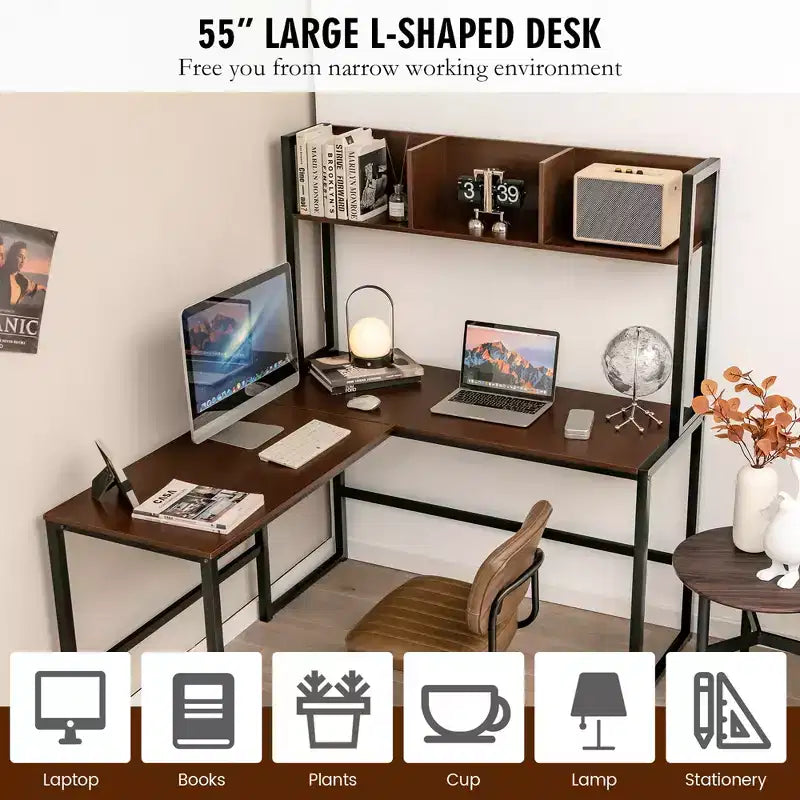 Scrivania angolare a L da 55'' per computer e lavoro, con ripiano superiore