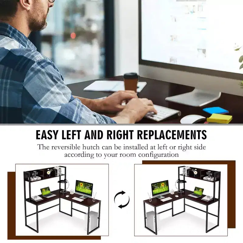 Scrivania angolare a L da 55'' per computer e lavoro, con ripiano superiore