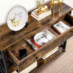 Consolle Vintage in Legno con 1 Cassetto e 2 Ripiani a Giorno