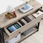 Consolle Vintage in Legno con 1 Cassetto e 2 Ripiani a Giorno