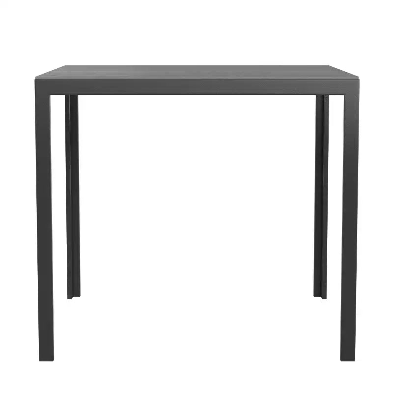 Tavolo da pranzo quadrato per patio, per 4 persone, da interno/esterno, per tutte le stagioni, con struttura in acciaio e piano a doghe in poly resina - Nero