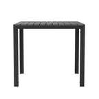 Tavolo da pranzo quadrato per patio, per 4 persone, da interno/esterno, per tutte le stagioni, con struttura in acciaio e piano a doghe in poly resina - Nero