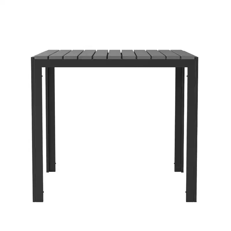Tavolo da pranzo quadrato per patio, per 4 persone, da interno/esterno, per tutte le stagioni, con struttura in acciaio e piano a doghe in poly resina - Nero