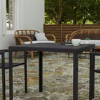 Tavolo da pranzo quadrato per patio, per 4 persone, da interno/esterno, per tutte le stagioni, con struttura in acciaio e piano a doghe in poly resina - Nero