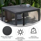 Tavolo da pranzo quadrato per patio, per 4 persone, da interno/esterno, per tutte le stagioni, con struttura in acciaio e piano a doghe in poly resina - Nero