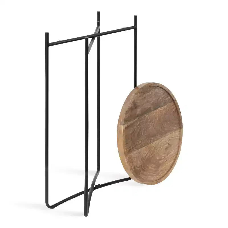 Tavolino rotondo in metallo, 16x16x25, naturale e nero