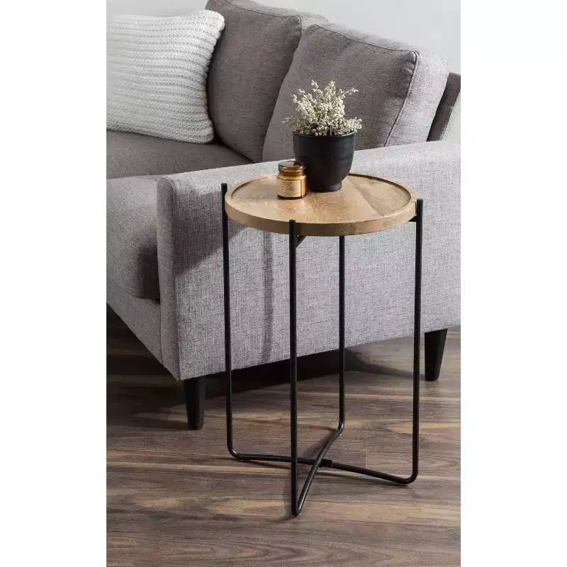 Tavolino rotondo in metallo, 16x16x25, naturale e nero