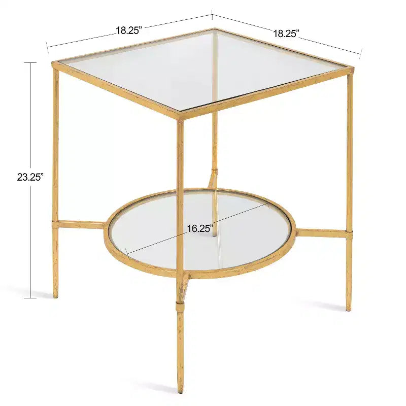Tavolino quadrato in metallo, 18.25x18.25x23.25, Oro