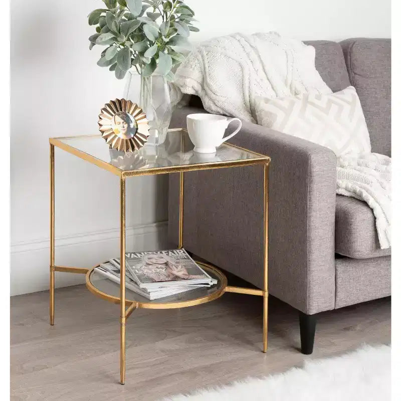 Tavolino quadrato in metallo, 18.25x18.25x23.25, Oro