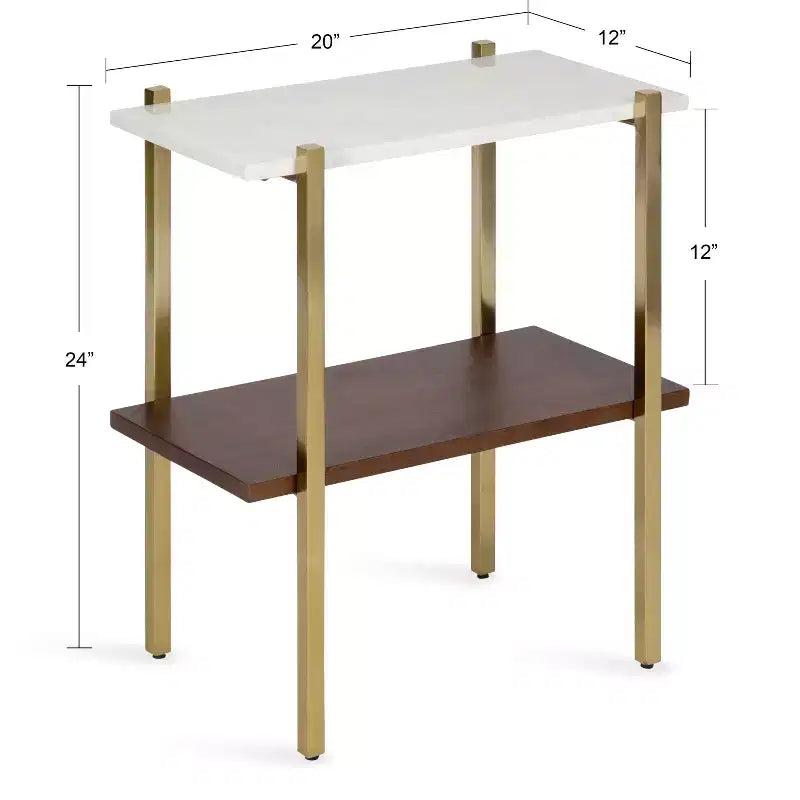 Tavolino Rettangolare in Legno, 20x12x24, Bianco e Noce