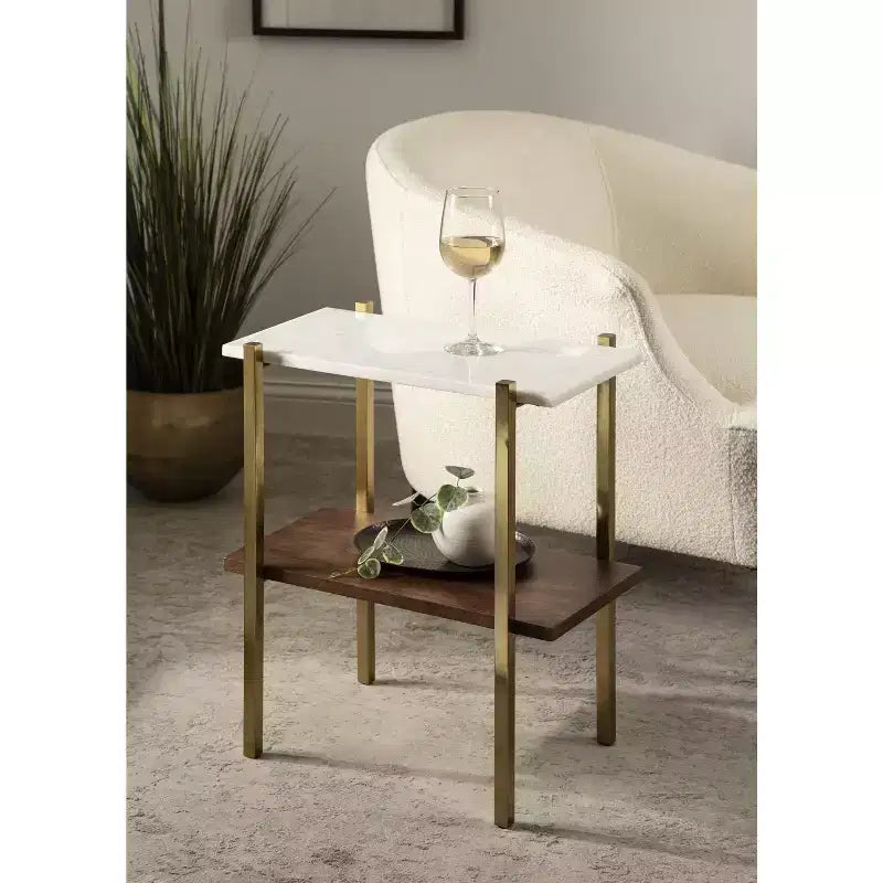 Tavolino Rettangolare in Legno, 20x12x24, Bianco e Noce
