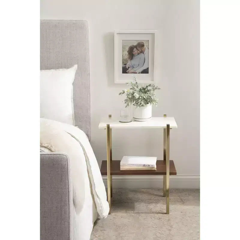 Tavolino Rettangolare in Legno, 20x12x24, Bianco e Noce